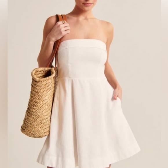 Abercrombie & Fitch White Strapless Linen Blend Mini Dress - Picture 11 of 11